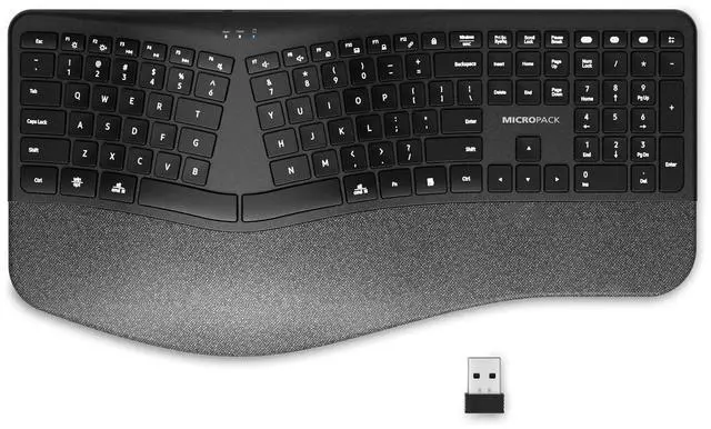 Main image of MicroPack Ergonomic Wireless Keyboard with Bluetooth, USB-C Rechargeable & Overload Protection, Wrist Rest, 3-Device Connectivity, Quiet Scissor Switch, Adjustable Tilt for Mac, Windows, PC, Office