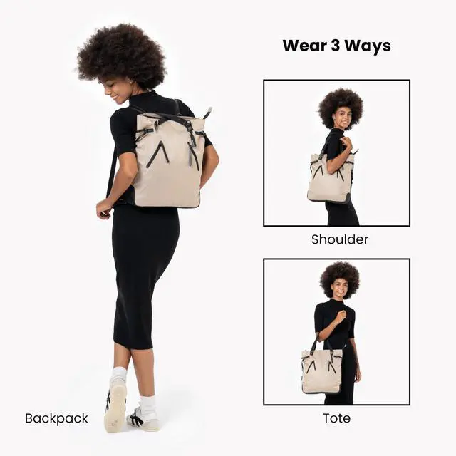 Alt view image 3 of 5 - Sherpani Tempest, Anti Theft Convertible Backpack Tote, 14L Travel Backpack, Travel Gifts for Women, Handbags, RFID Protection, Metal Hardware, Fits 15 Laptop (No Sleeve) (Straw)