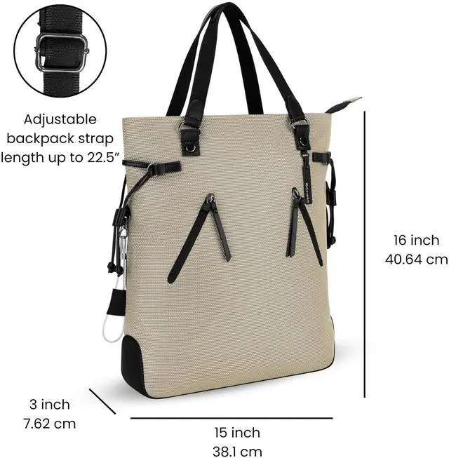 Alt view image 2 of 5 - Sherpani Tempest, Anti Theft Convertible Backpack Tote, 14L Travel Backpack, Travel Gifts for Women, Handbags, RFID Protection, Metal Hardware, Fits 15 Laptop (No Sleeve) (Straw)