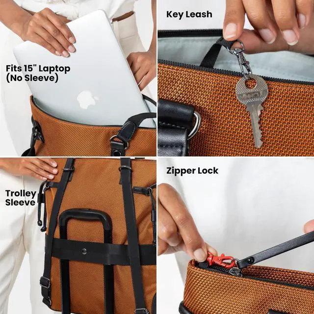 Alt view image 4 of 5 - Sherpani Tempest, Anti Theft Convertible Backpack Tote, 14L Travel Backpack, Travel Gifts for Women, Handbags, RFID Protection, Metal Hardware, Fits 15 Laptop (No Sleeve) (Straw)