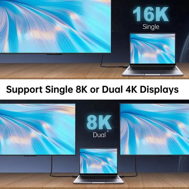 Alt view image 3 of 5 - 2Pack Thunderbolt 5 Cable 3.3FT Support 80Gbps Data Sync, 240W Charging and 16K/8K Monitor or Triple 4k Displays for Apple MacBook Pro, Thunderbolt 4/3 or Most USB C Devices