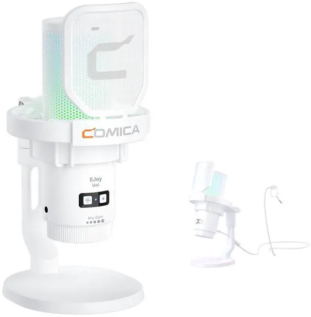 Main image of COMICA Ejoy Uni(D) USB Gaming Microphone with Noise Cancellation, RGB Lights, Monitoring, Muting, Streaming Mic for Computer, PS5, PS4, Streaming, Podcast, Chat, Twitch, YouTube, Discord(White)