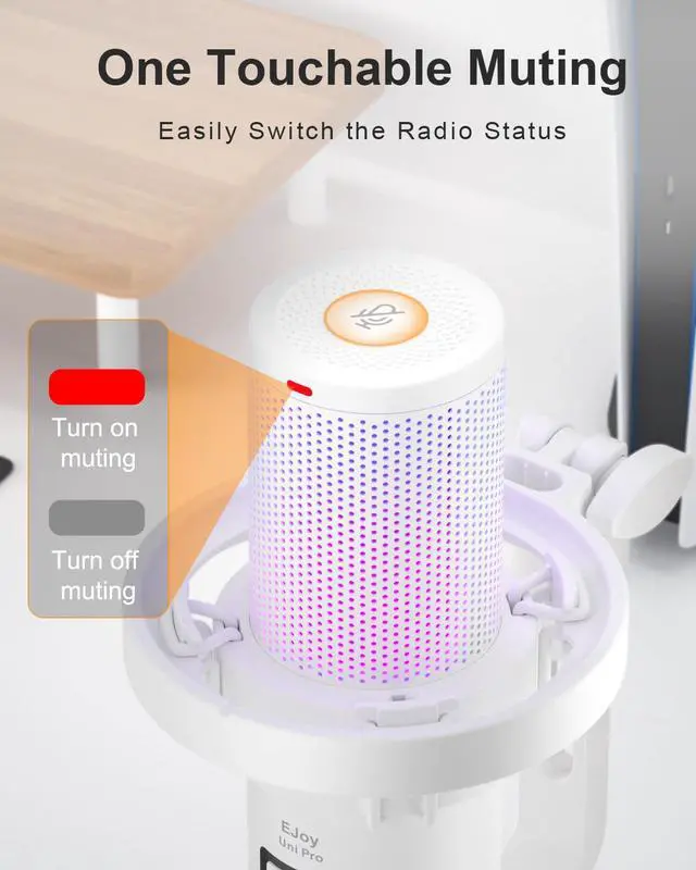 Alt view image 5 of 5 - COMICA Ejoy Uni(D) USB Gaming Microphone with Noise Cancellation, RGB Lights, Monitoring, Muting, Streaming Mic for Computer, PS5, PS4, Streaming, Podcast, Chat, Twitch, YouTube, Discord(White)