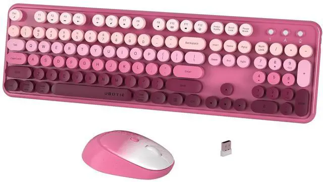 Main image of FCPLU xUBOTIE Wireless Keyboard and Mouse Combo, 104-Key Colorful Round Keycap, QWERTY Layout, 2.4GHz, Power Button, Plug Play for PC Laptop (Rosy-Red)