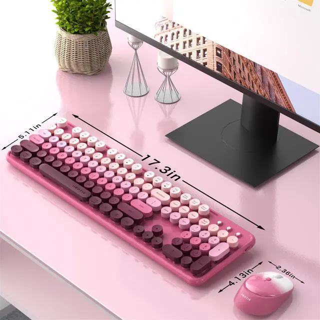 Alt view image 3 of 5 - FCPLU xUBOTIE Wireless Keyboard and Mouse Combo, 104-Key Colorful Round Keycap, QWERTY Layout, 2.4GHz, Power Button, Plug Play for PC Laptop (Rosy-Red)