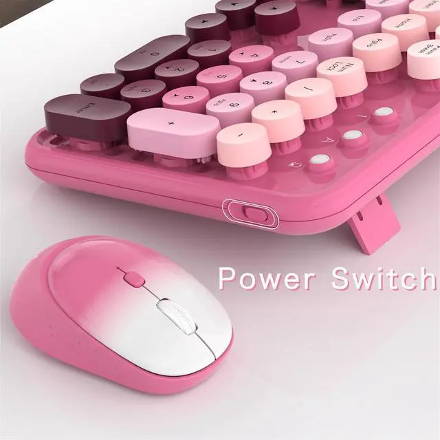 Alt view image 4 of 5 - FCPLU xUBOTIE Wireless Keyboard and Mouse Combo, 104-Key Colorful Round Keycap, QWERTY Layout, 2.4GHz, Power Button, Plug Play for PC Laptop (Rosy-Red)