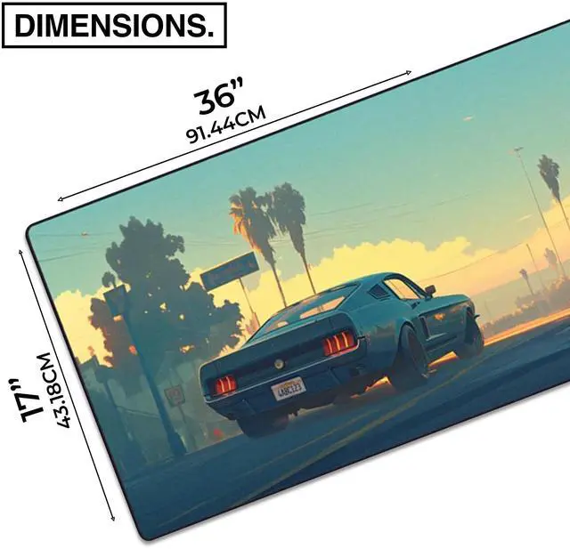 Alt view image 2 of 5 - MPCO. Manga Motors Large Gaming Desk Pad - 36" x 17" Aeroglyde Fabric Mitzukis-Mustang Desk Mats - Non-Slip, Washable, Smooth Glide for Precision Gaming & Work