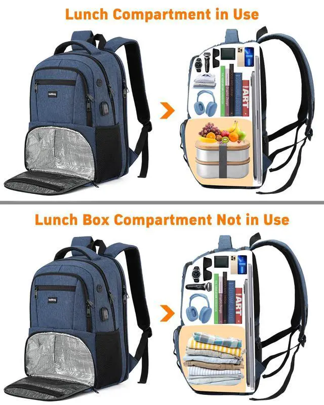 Alt view image 2 of 5 - kadilong 17.3 Inch Insulated Backpacks with Cooler Compartment,School Laptop Backpack Lunch Box for Teens Boys Men Women,Bookbag for Work Business College