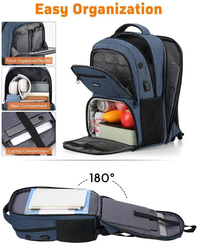 Alt view image 3 of 5 - kadilong 17.3 Inch Insulated Backpacks with Cooler Compartment,School Laptop Backpack Lunch Box for Teens Boys Men Women,Bookbag for Work Business College