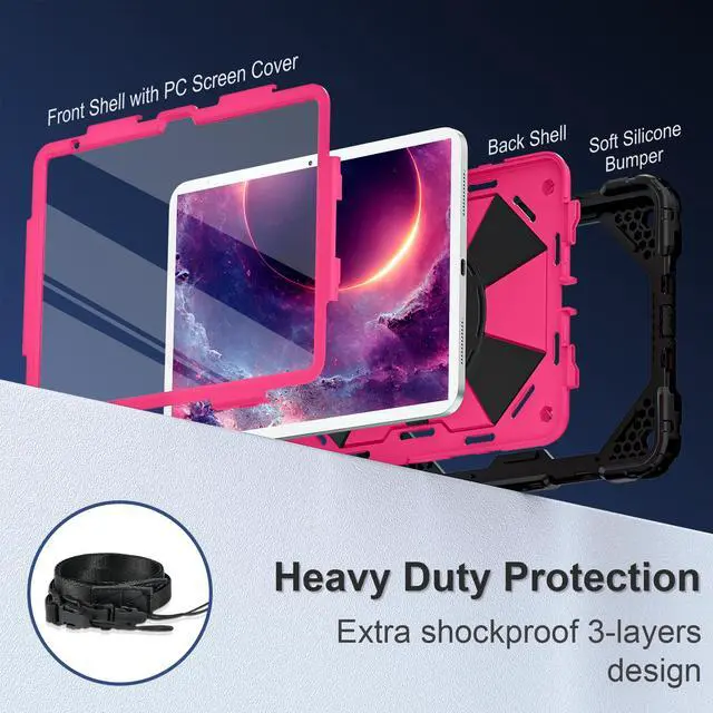 Alt view image 2 of 5 - Scnioy Case for iPad (A16) 11th Generation 11 Inch (2025) / iPad 10th Generation Case 10.9 Inch (2022) with 360° Rotating Stand Screen Protector Pen Holder Shoulder Strap, Black Pink