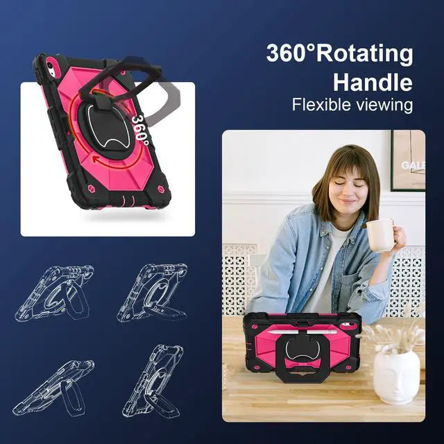 Alt view image 4 of 5 - Scnioy Case for iPad (A16) 11th Generation 11 Inch (2025) / iPad 10th Generation Case 10.9 Inch (2022) with 360° Rotating Stand Screen Protector Pen Holder Shoulder Strap, Black Pink