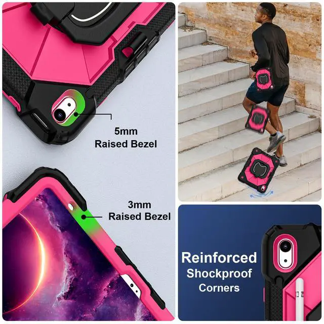 Alt view image 3 of 5 - Scnioy Case for iPad (A16) 11th Generation 11 Inch (2025) / iPad 10th Generation Case 10.9 Inch (2022) with 360° Rotating Stand Screen Protector Pen Holder Shoulder Strap, Black Pink