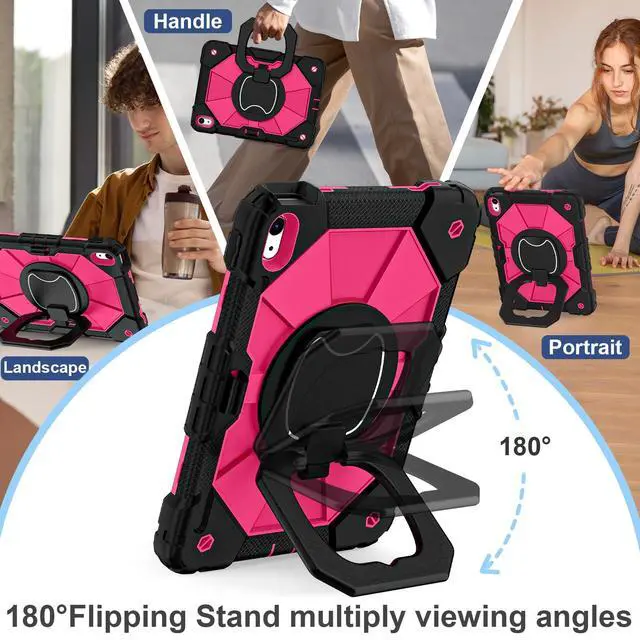 Alt view image 5 of 5 - Scnioy Case for iPad (A16) 11th Generation 11 Inch (2025) / iPad 10th Generation Case 10.9 Inch (2022) with 360° Rotating Stand Screen Protector Pen Holder Shoulder Strap, Black Pink