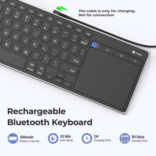 Alt view image 2 of 5 - CZUR Portable Computer Keyboard with Trackpad, Rechargeable Bluetooth Keyboard with Touchpad, Wireless Ultra Slim Keyboard for PC/Laptop/Tablet/Phone, for Windows/Android