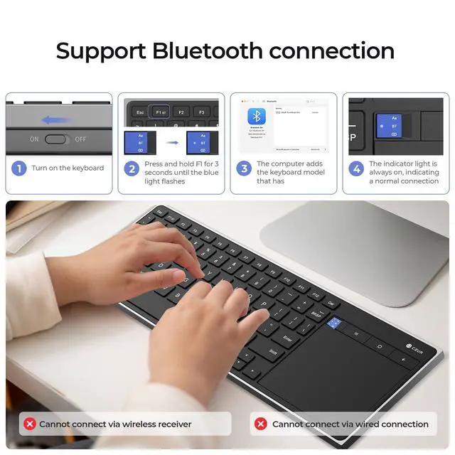 Alt view image 5 of 5 - CZUR Portable Computer Keyboard with Trackpad, Rechargeable Bluetooth Keyboard with Touchpad, Wireless Ultra Slim Keyboard for PC/Laptop/Tablet/Phone, for Windows/Android