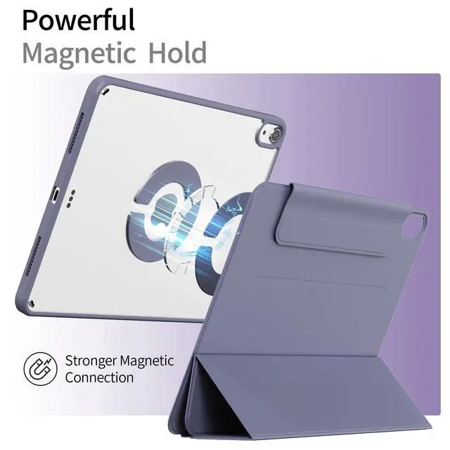 Alt view image 2 of 5 - KVTVOU Case for iPad (A16) 11th/10th Generation (2025/2022, 11/10.9 Inch) with Clasp, Smart Magnetic Detachable Multiple Stand Cover, Hard PC Clear Transparent Back Shell & Auto Sleep/Wake, Purple