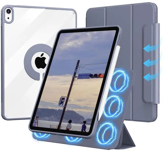 Main image of KVTVOU Case for iPad (A16) 11th/10th Generation (2025/2022, 11/10.9 Inch) with Clasp, Smart Magnetic Detachable Multiple Stand Cover, Hard PC Clear Transparent Back Shell & Auto Sleep/Wake, Purple