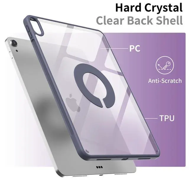 Alt view image 3 of 5 - KVTVOU Case for iPad (A16) 11th/10th Generation (2025/2022, 11/10.9 Inch) with Clasp, Smart Magnetic Detachable Multiple Stand Cover, Hard PC Clear Transparent Back Shell & Auto Sleep/Wake, Purple