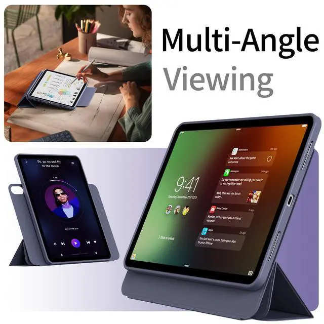 Alt view image 4 of 5 - KVTVOU Case for iPad (A16) 11th/10th Generation (2025/2022, 11/10.9 Inch) with Clasp, Smart Magnetic Detachable Multiple Stand Cover, Hard PC Clear Transparent Back Shell & Auto Sleep/Wake, Purple