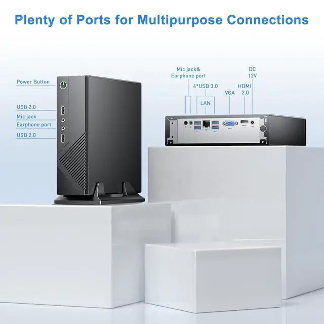 Alt view image 3 of 5 - 2025 Latest Mini PC Windows 11, 8GB RAM 256GB SSD, Quad-Core Processor 2.9GHz, Mini Desktop Computers, Supports 4K@60Hz, HDMI Type-A, VGA, WiFi5, 4 USB3.2 Gen1, LAN Port, Bluetooth5, 2TB Expandable