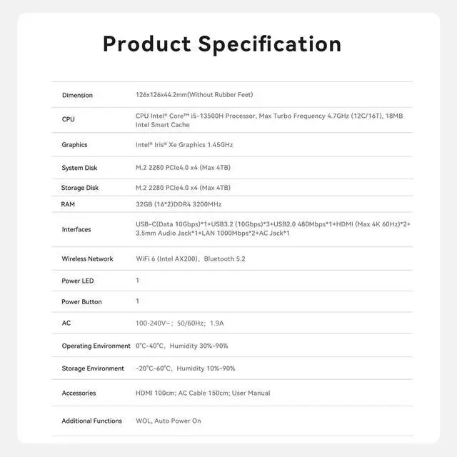 Alt view image 3 of 5 - Beelink EQi13 Pro Mini PC W-11 Pro i5-13500H 32GB DDR4 500G NVMe M.2 SSD Dual Display 4K@60Hz Output, Built in PSU WiFi 6/BT5.2/Dual Display Mini PC Computer