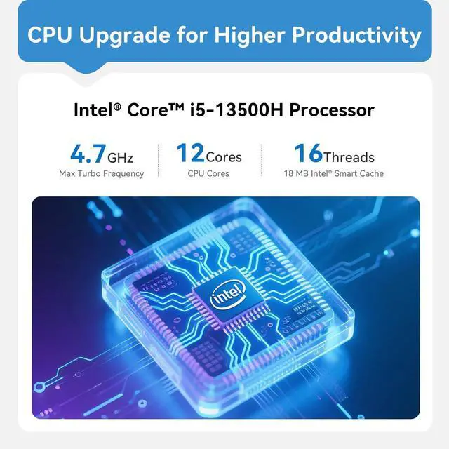 Alt view image 4 of 5 - Beelink EQi13 Pro Mini PC W-11 Pro i5-13500H 32GB DDR4 500G NVMe M.2 SSD Dual Display 4K@60Hz Output, Built in PSU WiFi 6/BT5.2/Dual Display Mini PC Computer
