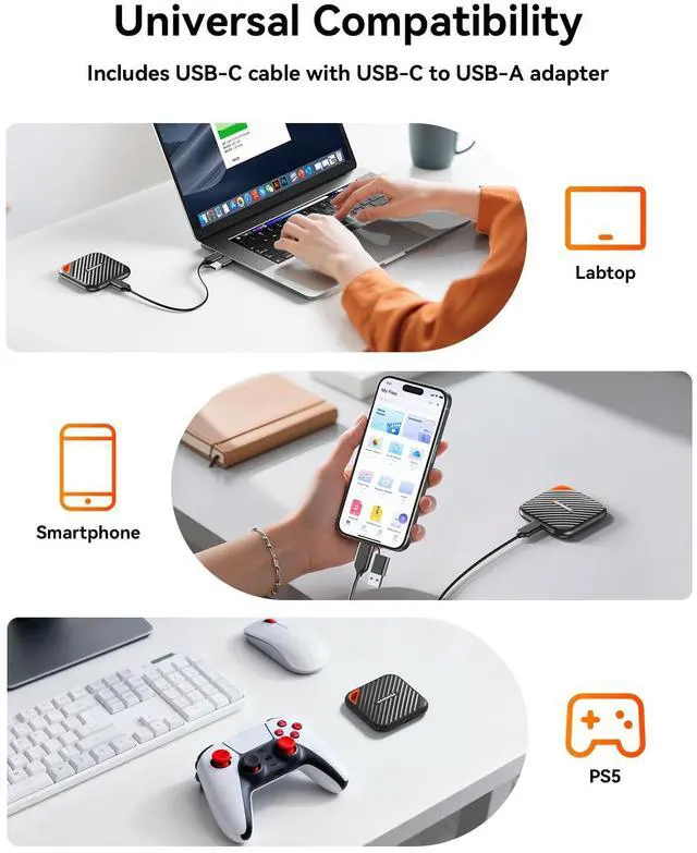 Alt view image 4 of 5 - GARMESE 1TB External SSD Up to 2000MB/s, USB 3.2 Gen 2x2 Portable SSD External Solid State Drives Compatible with Game Console/Tablet/Laptop/Mac, Reliable Storage for Gaming, Students, Professionals