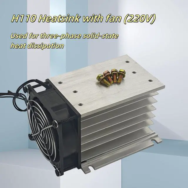Alt view image 4 of 5 - Aigoodele H110 Aluminum Heat Sink with Fan 220V Heat Sink SSR Dissipation for Single Phase Solid State Relay 40-60A Free Mounting Screws