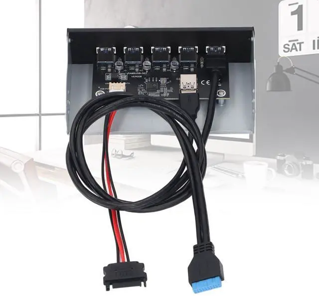 Alt view image 4 of 5 - 5.25 Inch Front Panel Hub, 5 Ports USB 3.2 GEN1 Optical Drive Front Panel USB Hub 19PIN, USB3.2 GEN1 x 5 Internal USB Hub for 8, 10, 2003, for OS X, for Linux Systems