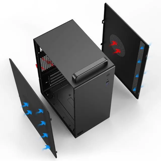 Alt view image 4 of 5 - V200 Micro ATX/ITX Computer Case,Multifunctional Pc Case with Handle, Spcc Side Panel Business case, Support 250mm VGA Card 140mm CPU Cooler (Black)