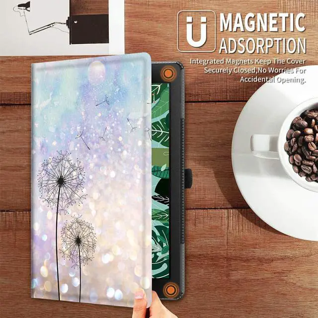 Alt view image 4 of 5 - FUYOCWE Case for Amazon Kindle Fire HD 8 & 8 Plus Tablet Case (12th /10th Generation, 2024/2022/2020 Release) 8",PU Leather Multi-Angle Slim Folding Stand Smart Cover-Dandelion Florals