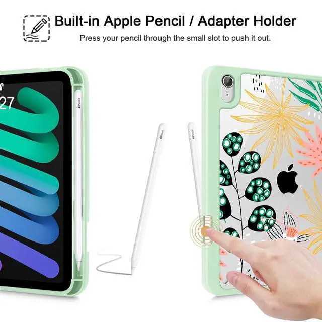 Alt view image 5 of 5 - Tuiklol Clear Case for iPad mini 7 (A17 Pro 7th Generation) 2024 / iPad mini 6 (6th Gen) 2021 8.3 Inch,Built-in Pencil Holder Slim Transparent Back Shell Cover Auto Wake/Sleep, Jungle Summer-Green