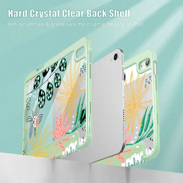 Alt view image 4 of 5 - Tuiklol Clear Case for iPad mini 7 (A17 Pro 7th Generation) 2024 / iPad mini 6 (6th Gen) 2021 8.3 Inch,Built-in Pencil Holder Slim Transparent Back Shell Cover Auto Wake/Sleep, Jungle Summer-Green