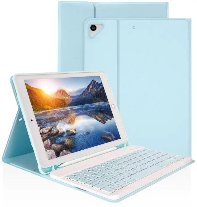 Main image of LAMA Keyboard Case for iPad 9.7 inch 2018 (6th Gen)/ 2017 (5th Gen)/2016 iPad Pro/Air 2/1, Thin - Detachable - Wireless Keyboard Cover with Pencil Holder for iPad 9.7 inch, Auto Sleep/Wake, Blue