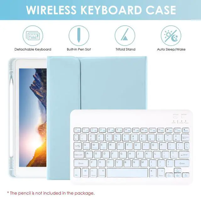 Alt view image 3 of 5 - LAMA Keyboard Case for iPad 9.7 inch 2018 (6th Gen)/ 2017 (5th Gen)/2016 iPad Pro/Air 2/1, Thin - Detachable - Wireless Keyboard Cover with Pencil Holder for iPad 9.7 inch, Auto Sleep/Wake, Blue