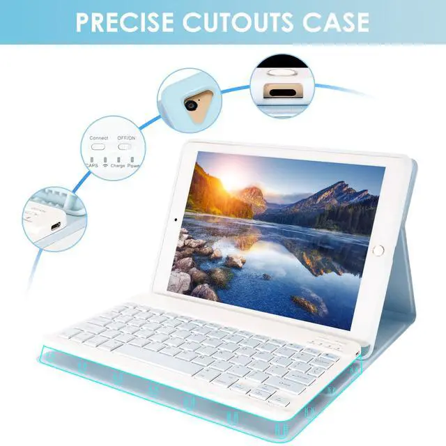 Alt view image 4 of 5 - LAMA Keyboard Case for iPad 9.7 inch 2018 (6th Gen)/ 2017 (5th Gen)/2016 iPad Pro/Air 2/1, Thin - Detachable - Wireless Keyboard Cover with Pencil Holder for iPad 9.7 inch, Auto Sleep/Wake, Blue