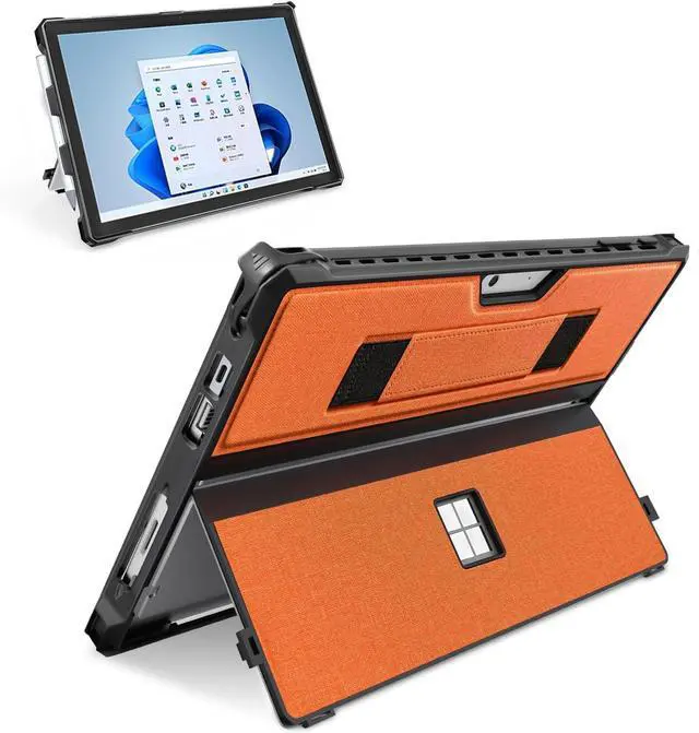 Main image of SSS·GRGB Case for 12.3" Microsoft Surface Pro 7+/7/6/5/4/Pro LTE Protective Rugged Cover Case, with Stylus Pen Holder and Hand Strap, Compatible with Type Cover Keyboard, Orange-red