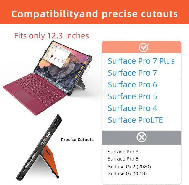 Alt view image 2 of 5 - SSS·GRGB Case for 12.3" Microsoft Surface Pro 7+/7/6/5/4/Pro LTE Protective Rugged Cover Case, with Stylus Pen Holder and Hand Strap, Compatible with Type Cover Keyboard, Orange-red