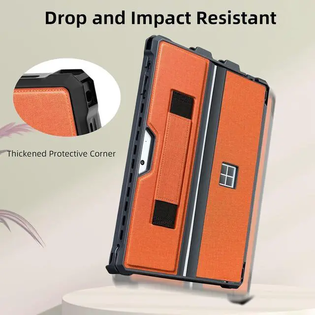 Alt view image 3 of 5 - SSS·GRGB Case for 12.3" Microsoft Surface Pro 7+/7/6/5/4/Pro LTE Protective Rugged Cover Case, with Stylus Pen Holder and Hand Strap, Compatible with Type Cover Keyboard, Orange-red