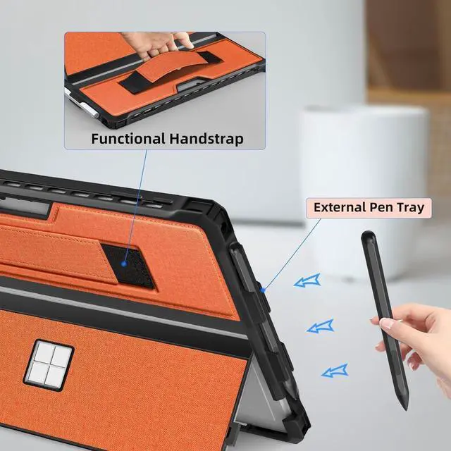 Alt view image 4 of 5 - SSS·GRGB Case for 12.3" Microsoft Surface Pro 7+/7/6/5/4/Pro LTE Protective Rugged Cover Case, with Stylus Pen Holder and Hand Strap, Compatible with Type Cover Keyboard, Orange-red