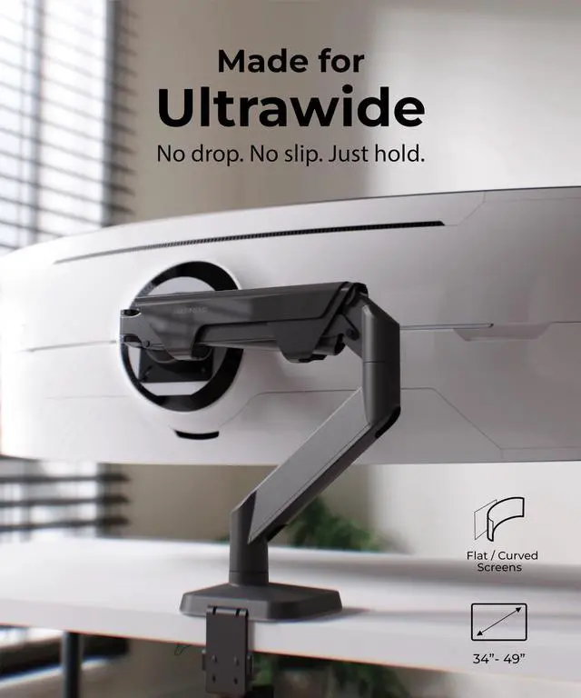 Alt view image 3 of 5 - Modernsolid Heavy Duty Monitor Arm Desk Mount for 34-49 Inch Ultrawide Curved Monitors, Supports 14-38 lbs, Gas Spring Ergonomic Full Motion with Cable Management, Red Dot Design Awarded, Black