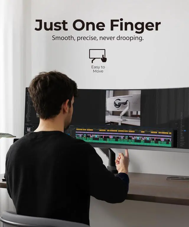 Alt view image 4 of 5 - Modernsolid Heavy Duty Monitor Arm Desk Mount for 34-49 Inch Ultrawide Curved Monitors, Supports 14-38 lbs, Gas Spring Ergonomic Full Motion with Cable Management, Red Dot Design Awarded, Black