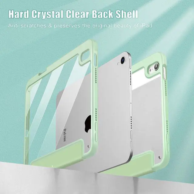 Alt view image 4 of 5 - May Chen Slim Case for iPad mini 7 (A17 Pro, 7th Generation) 2024 / iPad mini 6 (6th Gen) 8.3 Inch, [Built-in Pencil Holder] Shockproof Cover Clear Clear Back Shell Auto Wake/Sleep, Green Stars Bow
