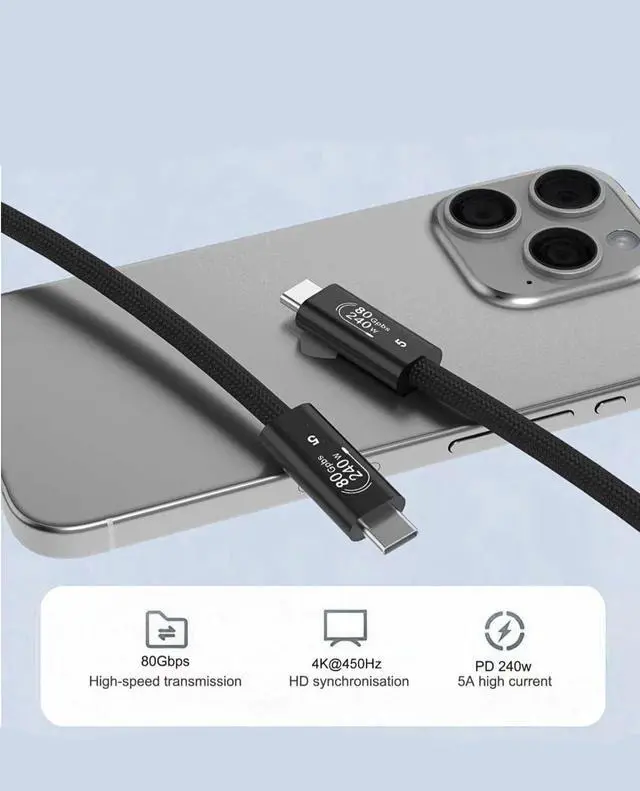 Alt view image 2 of 5 - The upgraded 80Gbps USB 4 Cable for Thunderbolt 5 Cable, 240W Charging and 16K/8K Displays, 3.3ft USB- C to USB C Cable, Compatible With USB 4,Thunderbolt 4/3, iphone16/17,ipad pro,MacBook pro/Air