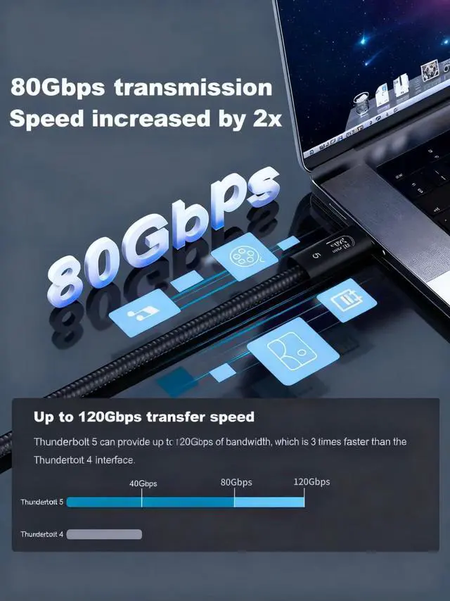 Alt view image 3 of 5 - The upgraded 80Gbps USB 4 Cable for Thunderbolt 5 Cable, 240W Charging and 16K/8K Displays, 3.3ft USB- C to USB C Cable, Compatible With USB 4,Thunderbolt 4/3, iphone16/17,ipad pro,MacBook pro/Air