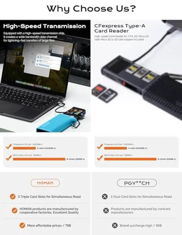 Alt view image 2 of 5 - CFexpress Type B Card Reader, Card Case & Card Holder for CF B Card & SD & Micro SD Card,USB3.2 Gen2 10Gbps, Read 3 Cards Simultaneously, Aluminum Card Adapter (Blue, CFexpress Type B)