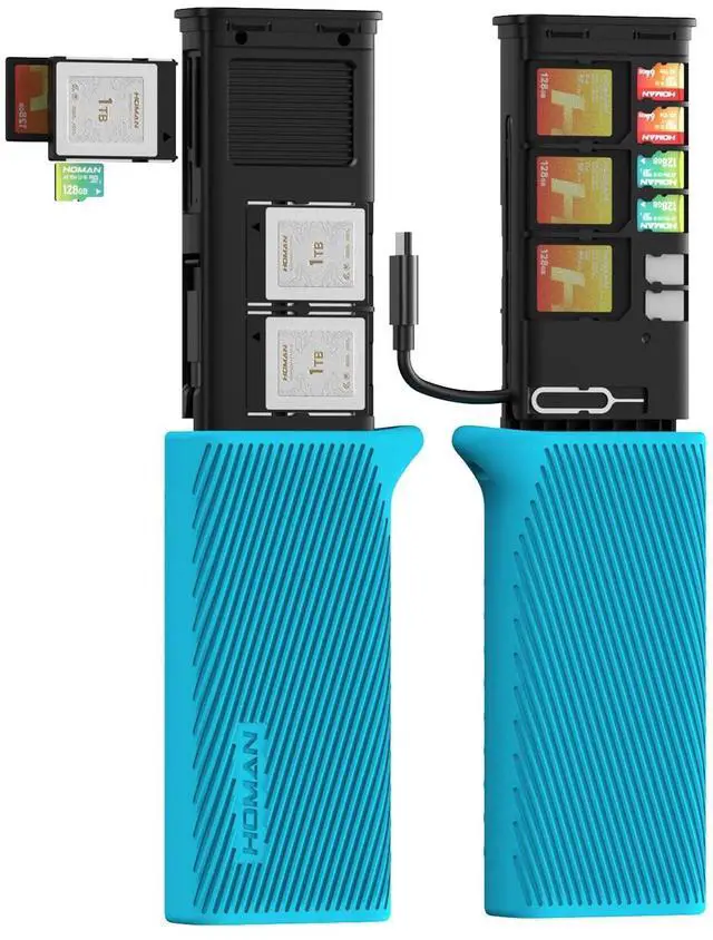 Main image of CFexpress Type B Card Reader, Card Case & Card Holder for CF B Card & SD & Micro SD Card,USB3.2 Gen2 10Gbps, Read 3 Cards Simultaneously, Aluminum Card Adapter (Blue, CFexpress Type B)