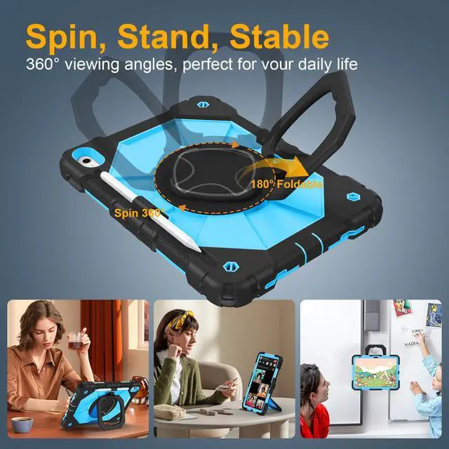 Alt view image 3 of 5 - Case for iPad A16 11th Generation 11 Inch 2025, Auorld for iPad 10th Generation 10.9 inch 2022 case with Screen Protector, 360 Degree Rotating Stand Shoulder Strap Pencil Holder, Black Blue