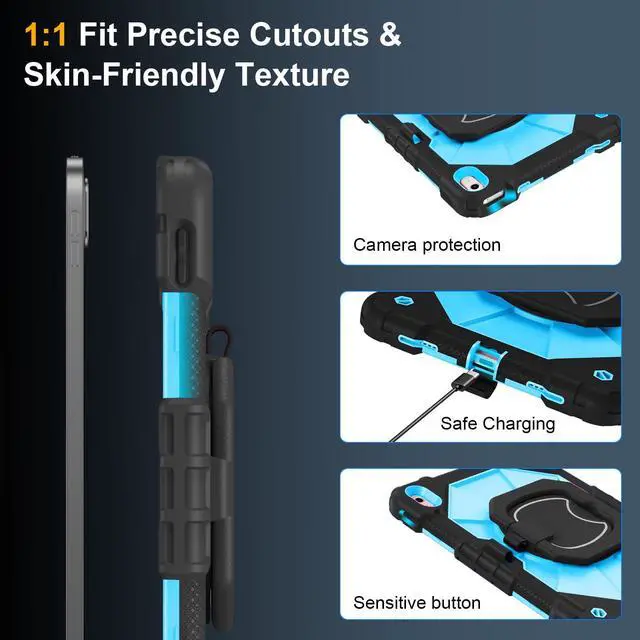 Alt view image 4 of 5 - Case for iPad A16 11th Generation 11 Inch 2025, Auorld for iPad 10th Generation 10.9 inch 2022 case with Screen Protector, 360 Degree Rotating Stand Shoulder Strap Pencil Holder, Black Blue