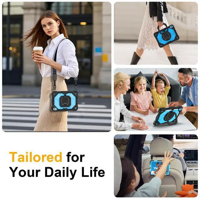 Alt view image 5 of 5 - Case for iPad A16 11th Generation 11 Inch 2025, Auorld for iPad 10th Generation 10.9 inch 2022 case with Screen Protector, 360 Degree Rotating Stand Shoulder Strap Pencil Holder, Black Blue